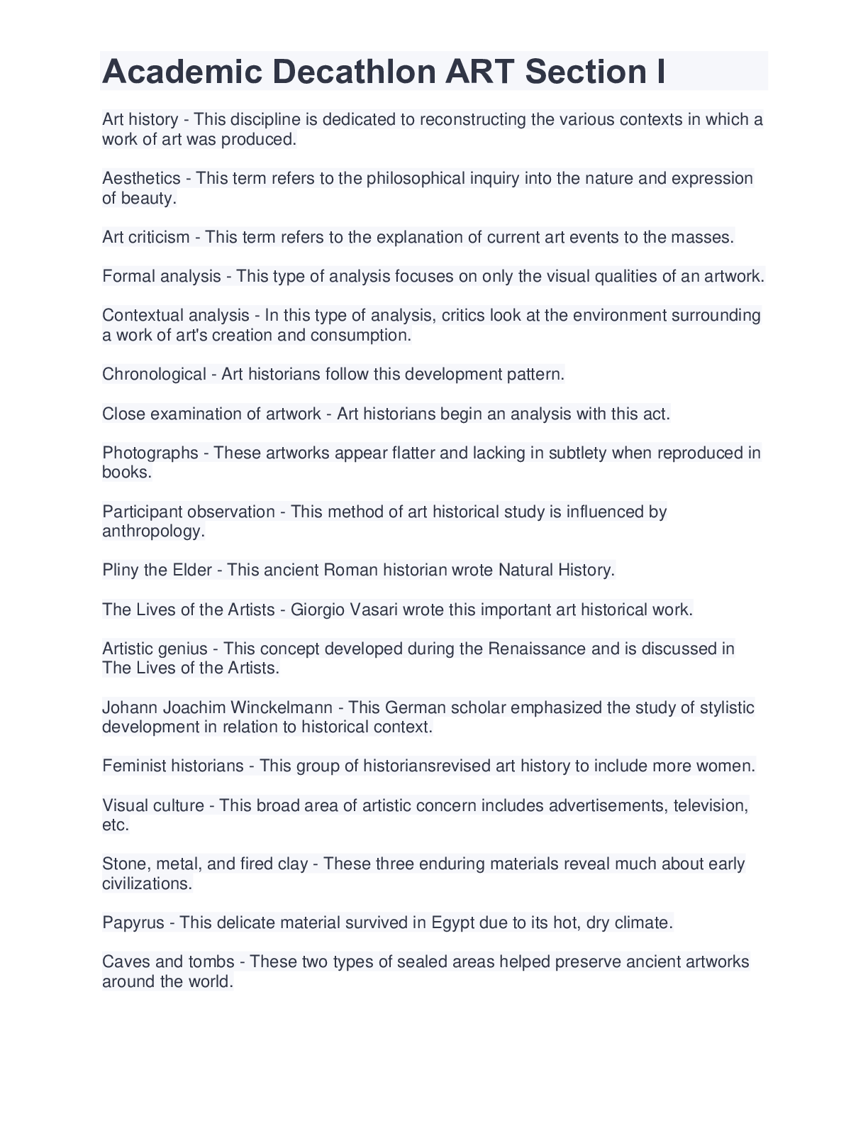 Preview image for Academic Decathlon ART Section I